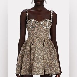 AREA
Heart Leopard Print Godet Denim Dress w/ Studded Trim size 6